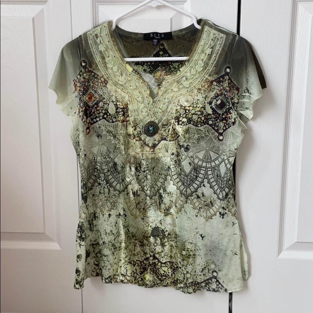 BLEU petite green top w jewel - PM